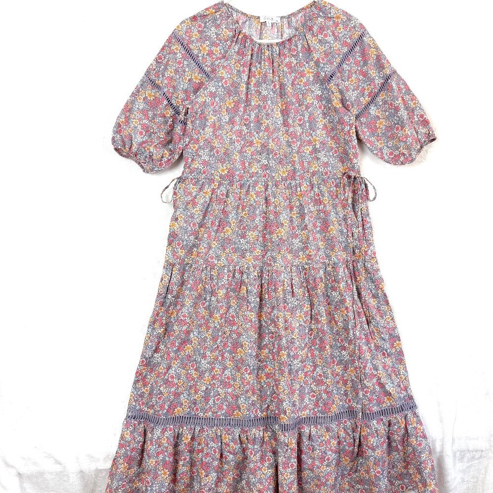 Calista Dakota Midi Poplin Tiered Dress Womens S Purple Micro Floral Cottage